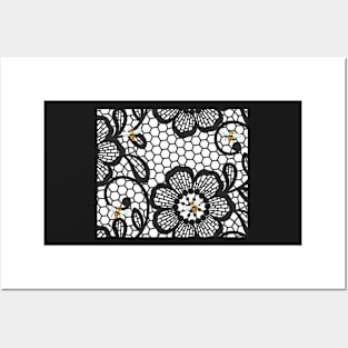 Black and White Flowers and Bees Posters and Art